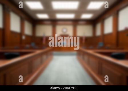 Magnifique arrière-plan flou d'une salle d'audience vide. Banque D'Images
