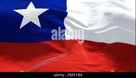 Gros plan du drapeau national du Chili brandissant. Le drapeau chilien est rouge et blanc avec un carré bleu et une étoile blanche à 5 branches sur la bande blanche. illustrati 3d. Banque D'Images