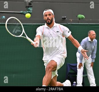 Londres, GBR. 10th juillet 2022. Championnat de Londres Wimbledon Day 1 03//07/2023 Laureant Lokoli (FRA) premier match. Crédit : Roger Parker/Alay Live News Banque D'Images