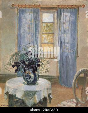 Salle de séjour avec curtins lilas et Clematis Blue 1913 par Anna Ancher Banque D'Images