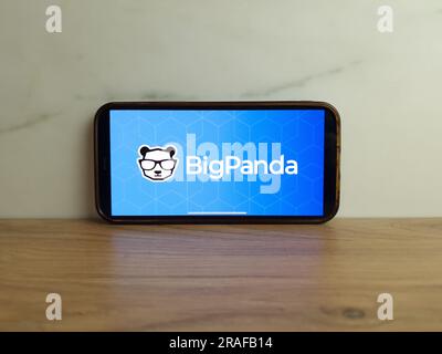 KONSKIE, Pologne - 01 juillet 2023: Logo de la société de logiciels privée BigPanda affiché sur l'écran du téléphone mobile Banque D'Images