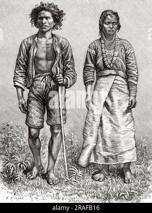 ATAS hommes du volcan du Mont Apo, Mindanao. Île des Philippines. Indonésie. Voyage aux Philippines et en Malaisie par M. J. Montano 1879-1881. Ancienne gravure du 19th siècle du Tour du monde 1906 Banque D'Images