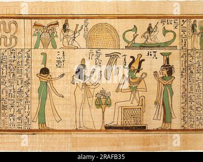 NAny avant Osiris, Isis et Nephthys (Livre des morts pour le chanteur d'Amun, Nany) 1050 av. J.-C. par l'Égypte ancienne Banque D'Images