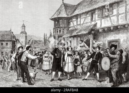 Un mariage traditionnel dans la ville française de Munster, Alsace, Haut-Rhin. France, Europe. En Alsace et Lorraine par Charles Grad 1884. Ancienne gravure du 19th siècle du Tour du monde 1906 Banque D'Images