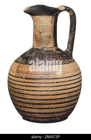 Grenier géométrique Trefoil bouche Oinochoe. D'Athènes 725 BC par la poterie grecque antique Banque D'Images