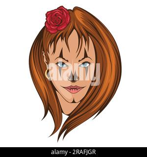 chicano fille. Illustration vectorielle d'un tatouage et d'un maquillage effrayant pour le visage. Tatouage Santa Muerte Illustration de Vecteur