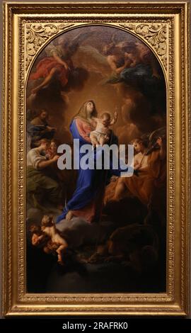 Madonna col bambino dans gloria 1747 par Pompeo Batoni Banque D'Images