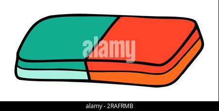 Dessin animé de la gomme de l'école dans un style rétro. Articles de papeterie pour la rentrée élément audacieux lumineux. Fournitures classiques pour l'éducation des enfants ou le travail de bureau Illustration de Vecteur