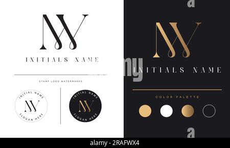 Design de logo de lettre de texte initiale de monogramme de luxe NV ou VN Illustration de Vecteur