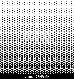 Motif dégradé du cœur. Points noirs de demi-teinte décolorés isolés sur fond blanc. Dégradé pour l'impression de conception. Fadew demi-tons coeurs. Polka à la décoloration Illustration de Vecteur