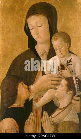 Madonna avec enfant et deux donateurs 1460 par Gentile Bellini Banque D'Images