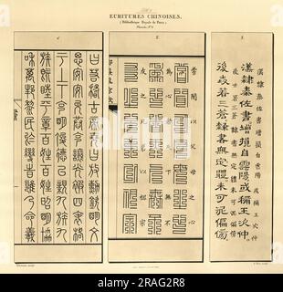 Illustration ancienne d'exemples d'écriture chinoise ancienne, Paléographie universelle, J B Silvestre Banque D'Images