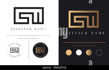 Design de logo de lettre de texte de monogramme initiale de luxe SW ou WS Illustration de Vecteur