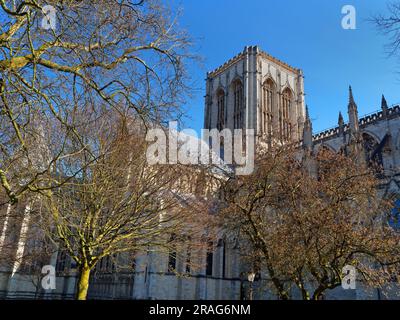 Royaume-Uni, North Yorkshire, York, Central Tower et face nord de York Minster depuis Dean's Park Banque D'Images