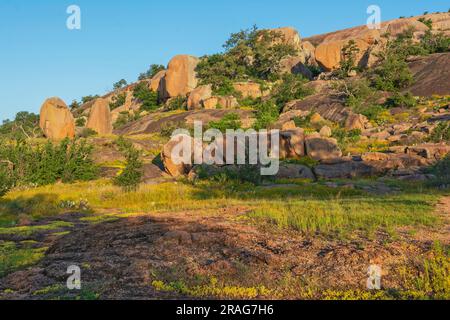 Texas, Hill Country, couvre les comtés de Gillespie et Llano, la zone naturelle de l'État de Enchanted Rock, vue depuis le sentier Interpretive Loop Banque D'Images