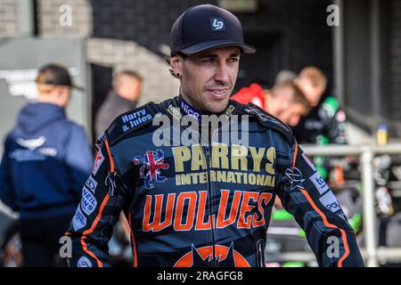 Sam Masters- Wolverhampton Parrys international Wolves lors du match de First ership entre Belle vue Aces et Wolverhampton Wolves au National Speedway Stadium, Manchester, le lundi 3rd juillet 2023. (Photo : Ian Charles | INFORMATIONS MI) Credit: INFORMATIONS MI & Sport /Alamy Live News Banque D'Images