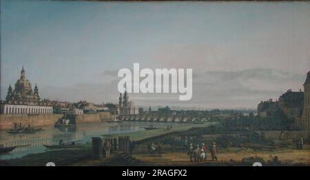Dresde vue de la rive droite de l'Elbe, sous le pont Augustus 1750 par Bernardo Bellotto Banque D'Images