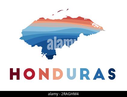 Carte du Honduras. Carte du pays avec de belles vagues géométriques dans les couleurs bleu rouge. La forme du Honduras. Illustration vectorielle. Illustration de Vecteur