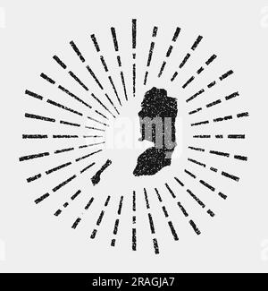 Carte ancienne de Palestine. Grunge soleil a éclaté dans tout le pays. Forme de Palestine noire avec rayons de soleil sur fond blanc. Illustration vectorielle. Illustration de Vecteur