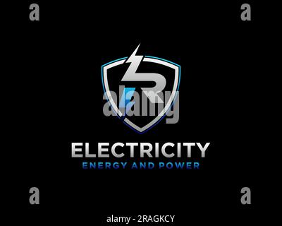 Modèle vectoriel de conception du logo Thunderbolt Energy Power Letter R Flash. Icône de concept de logo de batterie d'électricité à vitesse rapide Illustration de Vecteur