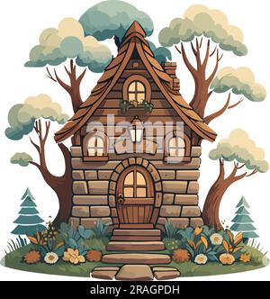 Magnifique et mignon Elf maison art vectoriel Illustration de Vecteur