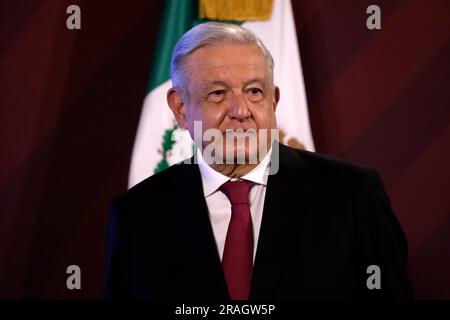 Mexico, Mexique. 3rd juillet 2023. Le Président du Mexique, Andres Manuel Lopez Obrador lors de la conférence de presse au Palais national de Mexico. Sur 3 juillet 2023 à Mexico, Mexique (Credit image: © Luis Barron/eyepix via ZUMA Press Wire) USAGE ÉDITORIAL SEULEMENT! Non destiné À un usage commercial ! Banque D'Images