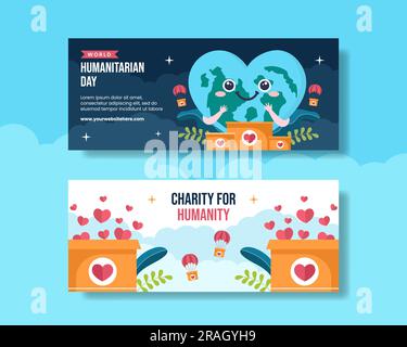 Journée mondiale de l'humanitaire bannière horizontale dessin à la main dessin à la main dessins modèles Illustration d'arrière-plan Illustration de Vecteur