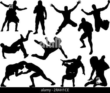 Ensemble de Wrestling Silhouette Illustration de Vecteur