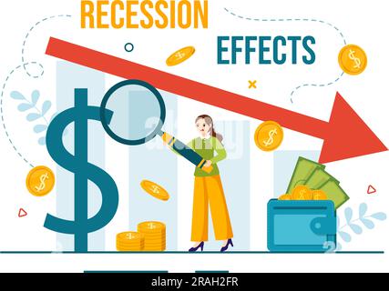 Effets de récession Illustration vectorielle ayant un impact sur la croissance économique et le déclin de l'activité économique résultent en modèles de dessin à la main de dessin de dessin à plat Illustration de Vecteur