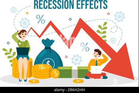 Effets de récession Illustration vectorielle ayant un impact sur la croissance économique et le déclin de l'activité économique résultent en modèles de dessin à la main de dessin de dessin à plat Illustration de Vecteur