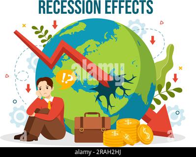 Effets de récession Illustration vectorielle ayant un impact sur la croissance économique et le déclin de l'activité économique résultent en modèles de dessin à la main de dessin de dessin à plat Illustration de Vecteur