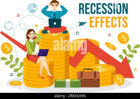 Effets de récession Illustration vectorielle ayant un impact sur la croissance économique et le déclin de l'activité économique résultent en modèles de dessin à la main de dessin de dessin à plat Illustration de Vecteur