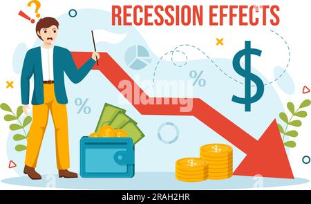 Effets de récession Illustration vectorielle ayant un impact sur la croissance économique et le déclin de l'activité économique résultent en modèles de dessin à la main de dessin de dessin à plat Illustration de Vecteur