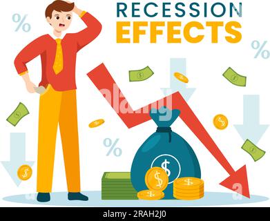 Effets de récession Illustration vectorielle ayant un impact sur la croissance économique et le déclin de l'activité économique résultent en modèles de dessin à la main de dessin de dessin à plat Illustration de Vecteur