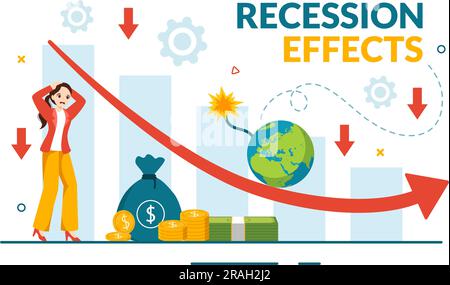 Effets de récession Illustration vectorielle ayant un impact sur la croissance économique et le déclin de l'activité économique résultent en modèles de dessin à la main de dessin de dessin à plat Illustration de Vecteur