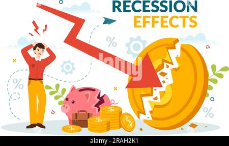 Effets de récession Illustration vectorielle ayant un impact sur la croissance économique et le déclin de l'activité économique résultent en modèles de dessin à la main de dessin de dessin à plat Illustration de Vecteur