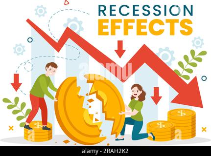 Effets de récession Illustration vectorielle ayant un impact sur la croissance économique et le déclin de l'activité économique résultent en modèles de dessin à la main de dessin de dessin à plat Illustration de Vecteur