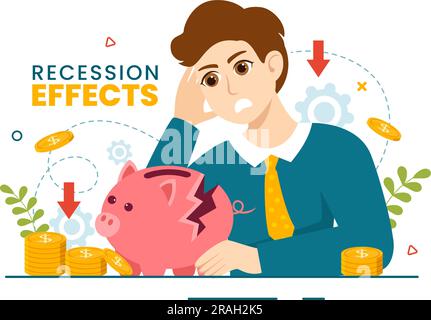 Effets de récession Illustration vectorielle ayant un impact sur la croissance économique et le déclin de l'activité économique résultent en modèles de dessin à la main de dessin de dessin à plat Illustration de Vecteur