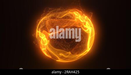 Résumé éclat d'énergie de feu orange de particules et d'ondes de magie brillant sur un fond sombre. Banque D'Images