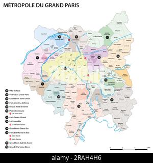 Carte vectorielle de l'Union des municipalités de Metropolis du Grand Paris, France Banque D'Images