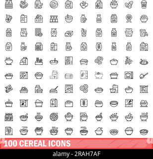 jeu de 100 icônes de céréales. Illustration schématique de 100 icônes de céréales ensemble de vecteurs isolés sur fond blanc Illustration de Vecteur
