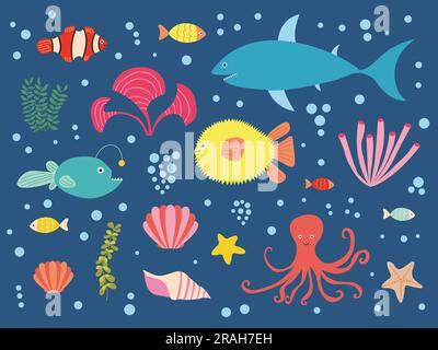 Ensemble de style plat Vector Sea Fish Illustration de Vecteur