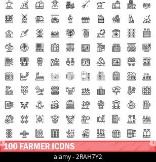 ensemble de 100 icônes d'agriculteur. Illustration de 100 icônes de l'agriculteur ensemble de vecteurs isolé sur fond blanc Illustration de Vecteur