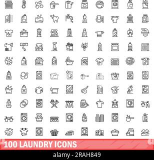 ensemble de 100 icônes de linge. Illustration de 100 icônes de linge ensemble vectoriel isolé sur fond blanc Illustration de Vecteur