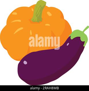 Symbole de produit NightShade vecteur isométrique. Citrouille fraîchement cueillie près de l'aubergine. Concept alimentaire, nutrition saine Illustration de Vecteur