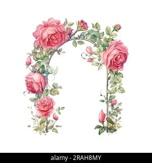 Arc avec des fleurs de jardin de roses isolé sur fond blanc. Style jardin anglais. Illustration à l'aquarelle. Modèle Banque D'Images