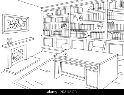 Bibliothèque graphique intérieur noir blanc esquisse illustration vecteur Illustration de Vecteur