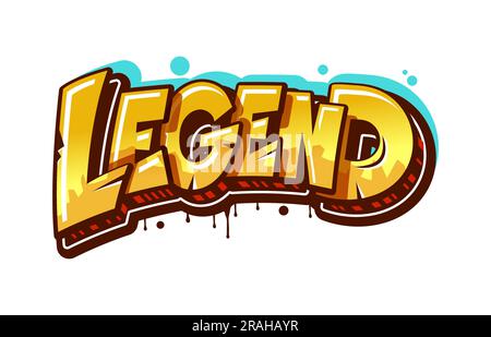 Légende graffiti Street art, style urbain. Mot vectoriel isolé dans des couleurs jaune et bleu vives. Lettrage mettant en valeur les prouesses artistiques et la culture des adolescents entremêlés dans une seule œuvre d'art étonnante Illustration de Vecteur