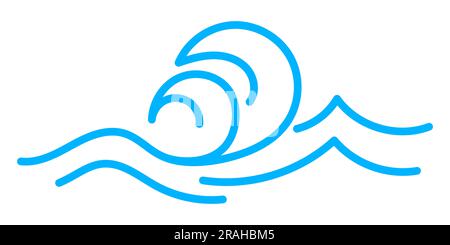 Icône de la ligne de vagues, mer et eau d'ondulation de l'océan. Vecteur isolé élégant et minimaliste ondulation douce, symbolisant la tranquillité et la puissance de la nature. Forme linéaire bleue ou éclaboussure sur la surface de l'étang ou de la rivière Illustration de Vecteur