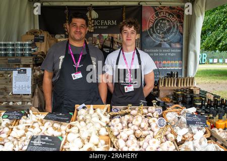 East Molesey, Surrey, Royaume-Uni. 3rd juillet 2023. La galore d'ail de l'île de Wight au RHS Hampton court Festival. Les jardins et les fleurs étaient magnifiques au RHS Hampton court Palace Garden Festival qui a établi le terrain de l'historique Hampton court Palace. Le festival se déroule du 4th juillet au dimanche 9th juillet 2023. Crédit : Maureen McLean/Alay Live News Banque D'Images